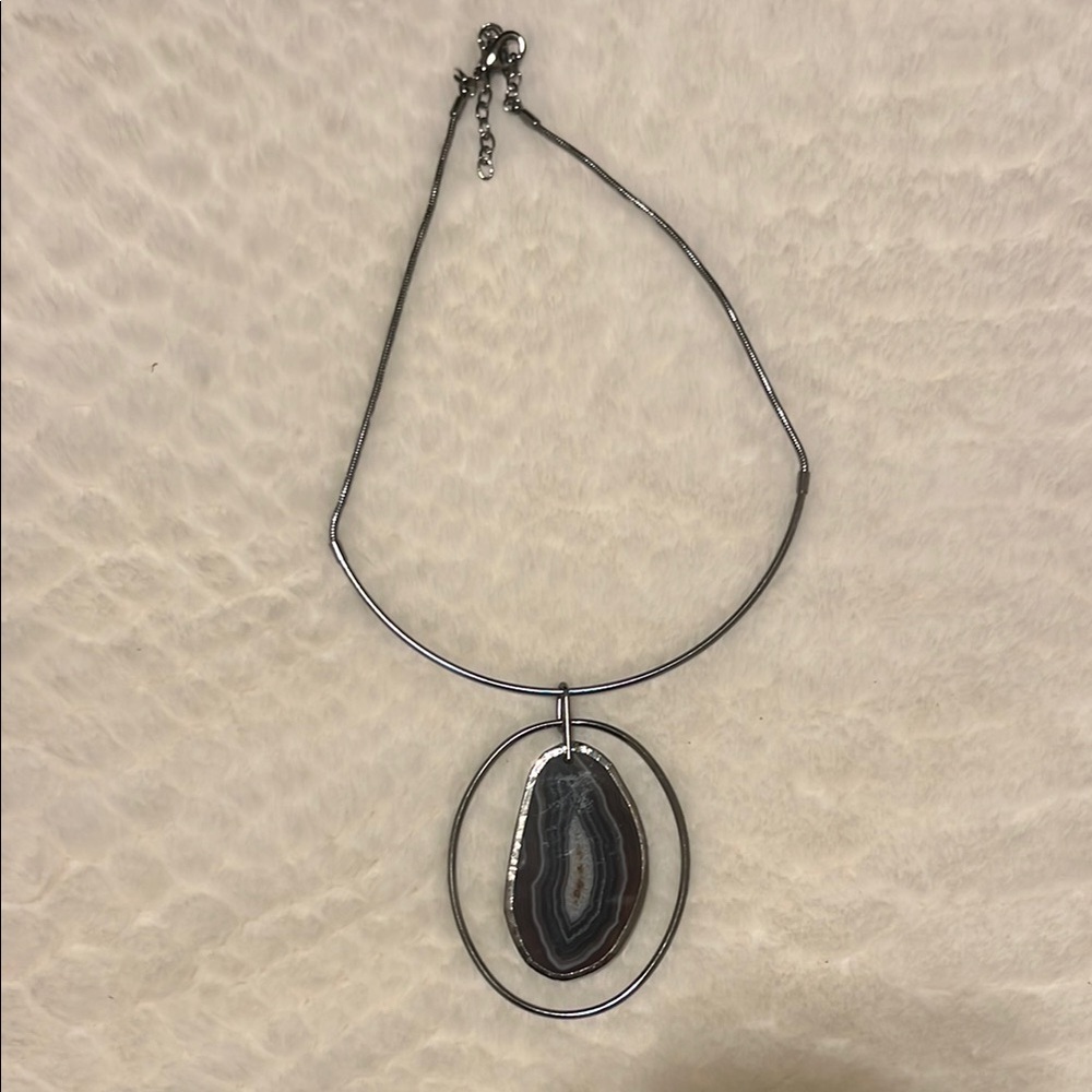 Elegant Boho Modern Silver and Black Geode Necklace adjustable